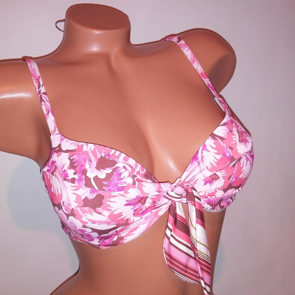 Victoria Secret Swim Bikini Top 34B Push Up Pink Floral Underwire New